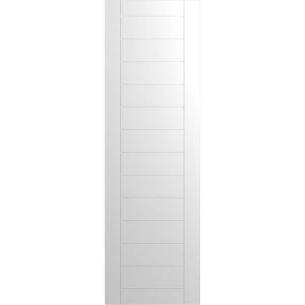 Ekena Millwork 18 in. x 57 in. PVC True Fit Horizontal Slat Framed Modern Style Fixed Mount Board and Batten Shutters Pair in White