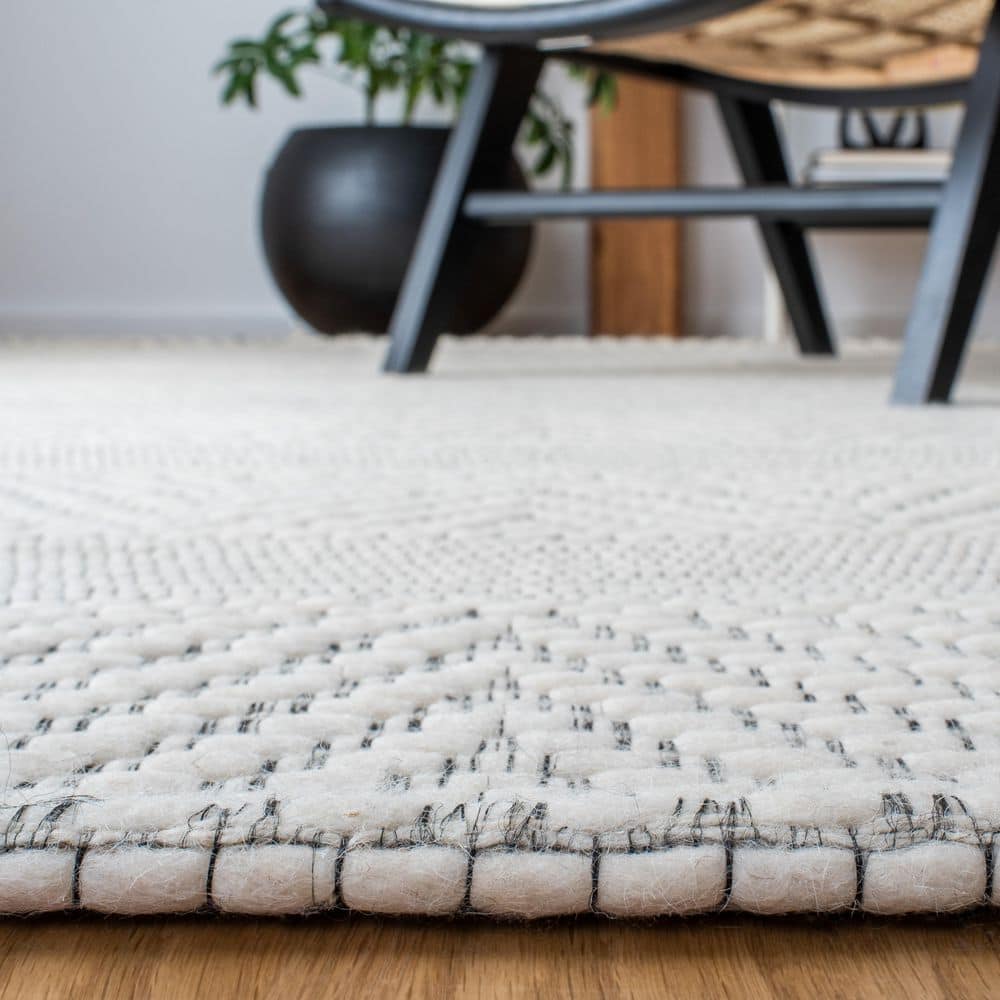 Ivory Flat Woven Square Wool and Synthetic Area Rug