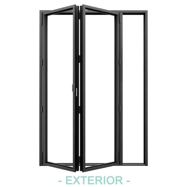 72 in. x 96 in. Left Swing/OutSwing Double Tempered Glass Black Aluminum Folding Patio Door (2-Folding)