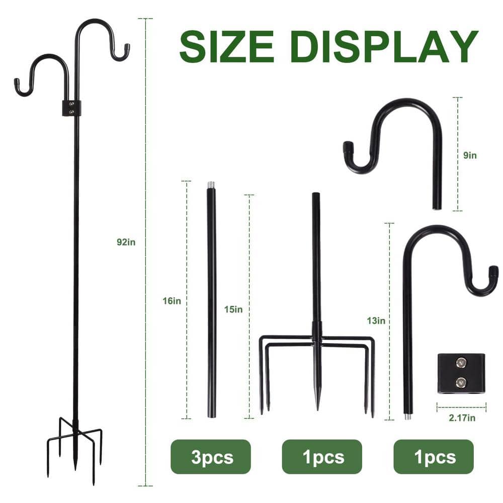 92 in. Black Steel Double Shepherds Hooks for Bird Feeders