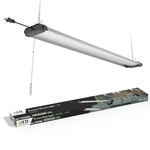 ETI LIGHTING ANOMA 46 in. x 6 in. Plug-In High Output 130-Watt White LED Linkable Shop Light Selectable Lumens Bright White 4000K