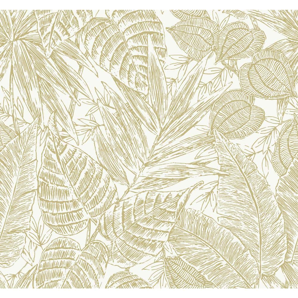 Brentwood Yellow Palm Leaves Grasscloth Wallpaper