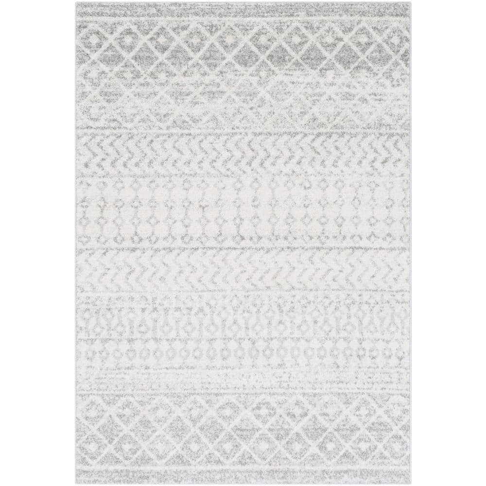 Gray and White Boho Moroccan Area Rug, 5'3" x 7'6"