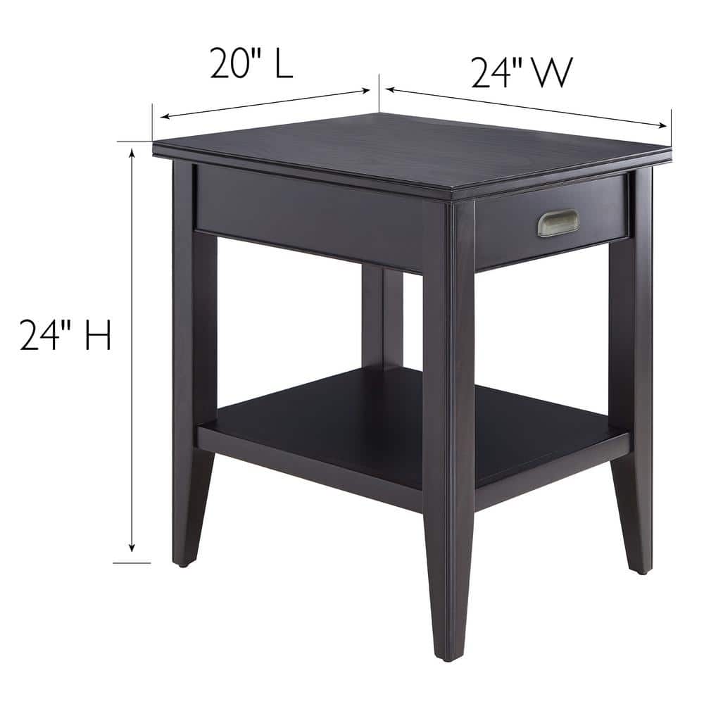 Elegant Black Hardwood End Table with Storage Shelf and Drawer