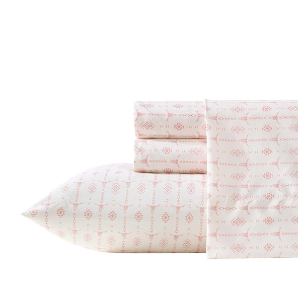 Steer Head Stripe 4-Piece Ivory/Dusty Canyon Pink Microfiber Queen Sheet Set