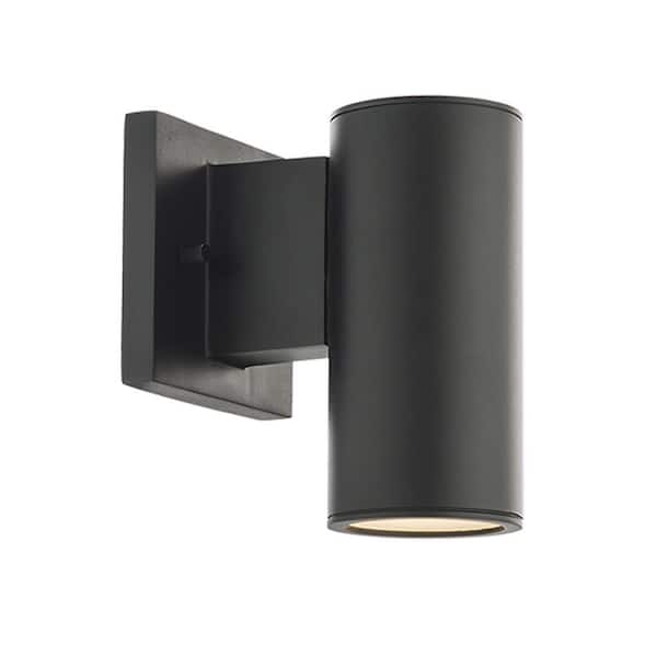 Cylinder 8 in. Black Outdoor/Indoor Cylinder Sconce Hardwired Integrated LED Selectable CCT-1 Direction Light Output