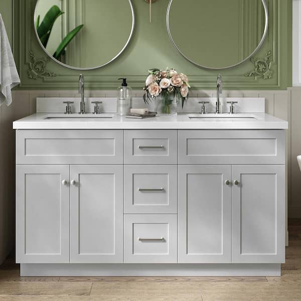 ARIEL Hamlet 61 in. W x 22 in. D x 36 in. H Bath Vanity in Grey with Pure White Quartz Top