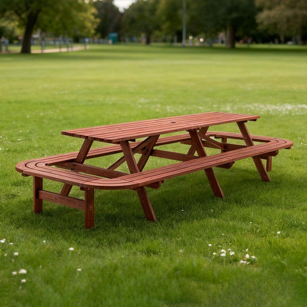 50 in. Brown Rectangle Solid Wood Picnic Table Seats 14-16 People with Umbrella Hole price history on PriceWatchPro