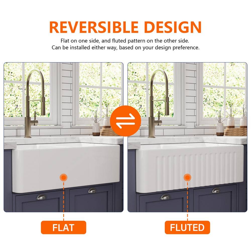 Eclipse 33" White Ceramic Double Basin Farmhouse Sink
