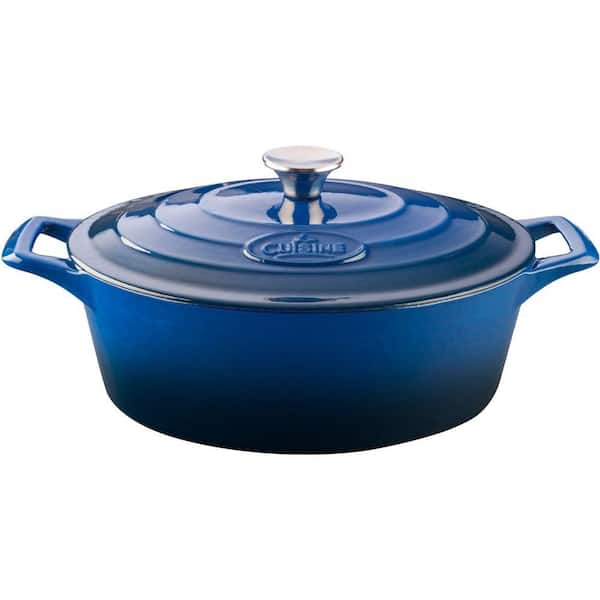 La Cuisine Pro 6.75 Qt. Cast Iron Oval Casserole with Blue Enamel