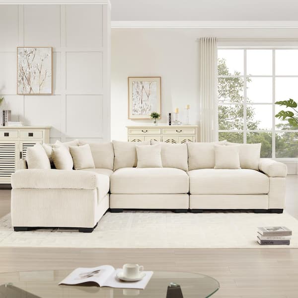 WCLGDJ 116.9 in. Straight Arm 4-Piece Corduroy Modular Sectional Sofa with Ergonomic Design in Creamy Beige