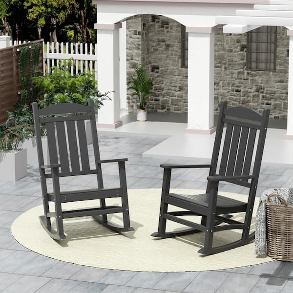 WESTIN OUTDOOR Kenly Gray Classic Plastic Outdoor Rocking Chair (Set of 2)