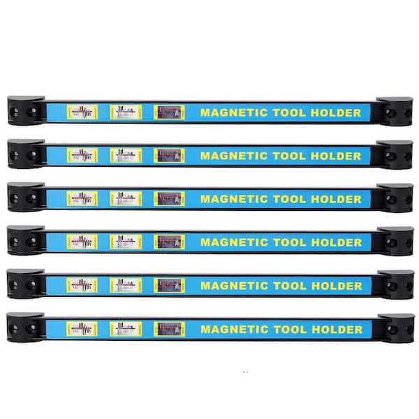 6-Pieces 1 in. H x 19 in. W Heavy Duty Steel Slatwall Accessories with Magnetic Tool Holder in Blue, Mounting Screws