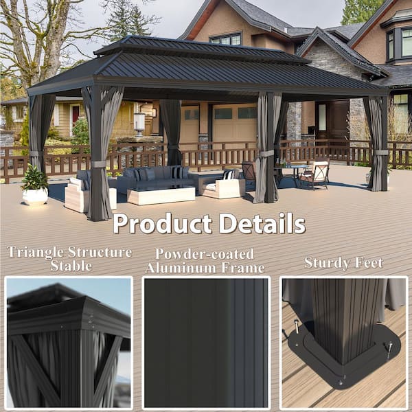 24 ft. W x 12 ft. L Aluminum Double Hardtop Gazebo with Curtains and Netting