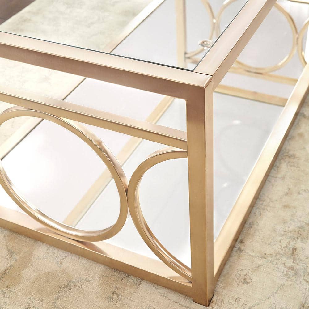 Gleaming Gold Chrome and Glass Rectangular Cocktail Table