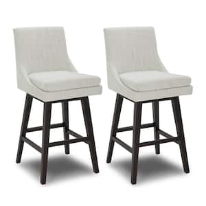 Fiona 30.7 in. lvory Gray High Back Solid Wood Frame Swivel Counter Height Bar Stool with Fabric Seat(Set of 2)
