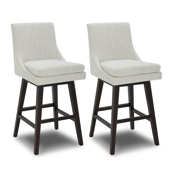 Spruce & Spring Fiona 30.7 in. lvory Gray High Back Solid Wood Frame Swivel Counter Height Bar Stool with Fabric Seat(Set of 2)