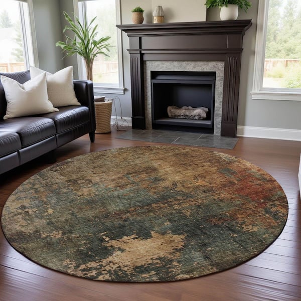 Mayfield Premium Machine Washable Abstract AMF1211 Sage 8 ft. x 8 ft. Round Rug