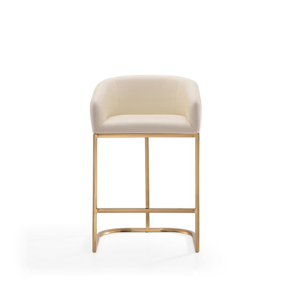 Elegant Mid-Century Cream Leather Bar Stool with Gold Pedestal Base, Set of 3