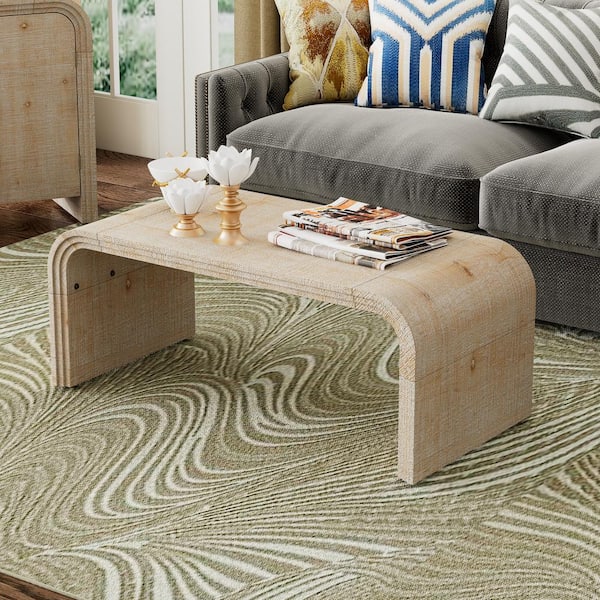Harper & Bright Designs Minimalist 47.2 in. Natural Wood Wash Rectangle Top Curved Art Deco Design Wood Coffee Table