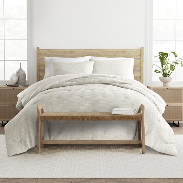 Waffle Textured 3 Piece All Season Down-Alternative King Comforter Set in Dune