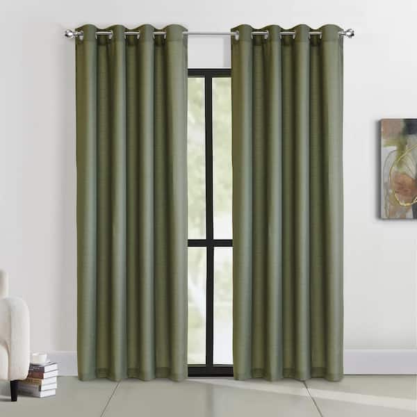 Habitat Cameron Olive Polyester Textured 52 in. W x 95 in. L Grommet Indoor Light Filtering Curtain (Single Panel)