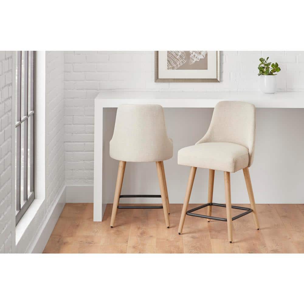StyleWell Benfield Biscuit Beige Upholstered Counter Stools with Back