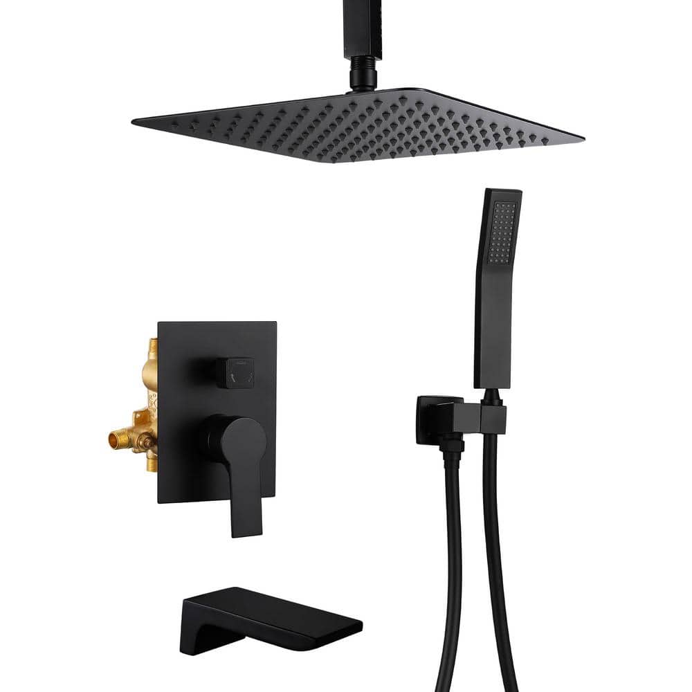 Ceiling Mount Single-Handle 1-Spray Tub and Shower Faucet With 12 in. Shower Head in Matte Black (Valve Included) price history on PriceWatchPro
