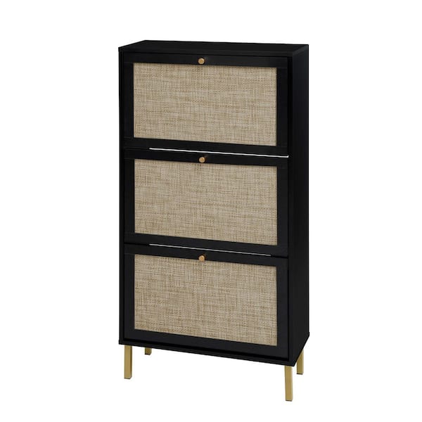 48.98 in.H x23.62 in.W Black Rattan 3-Door Particle Board Shoe Storage Cabinet,Freestanding Entryway Storage,for Hallway