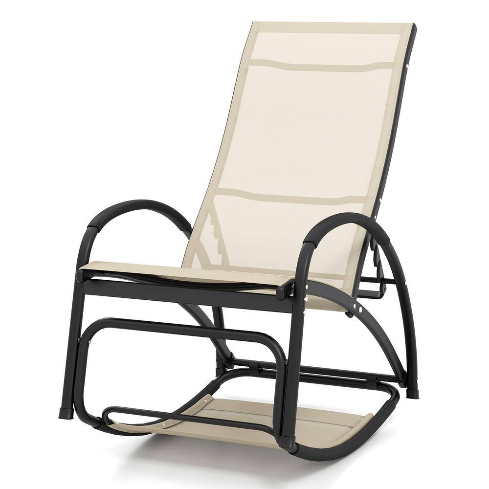 2-in-1 Aluminum Outdoor Rocking Chair with 4-Position Adjustable Backrest for Patio Porch Poolside-Beige price history on PriceWatchPro