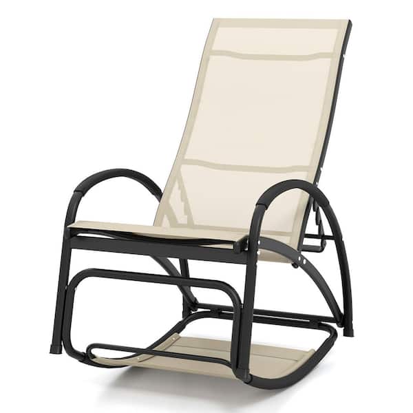 ANGELES HOME 2-in-1 Aluminum Outdoor Rocking Chair with 4-Position Adjustable Backrest for Patio Porch Poolside-Beige