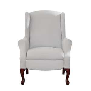Ultimate Stretch Suede Light Gray Polyester 2-Piece Wingback Chair Slipcover
