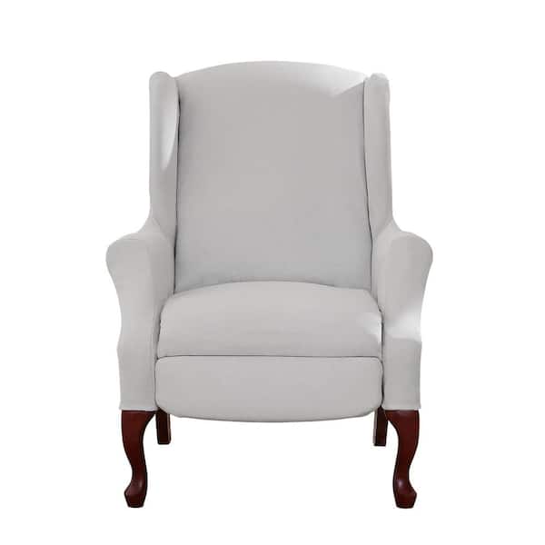 Sure-Fit Ultimate Stretch Suede Light Gray Polyester 2-Piece Wingback Chair Slipcover