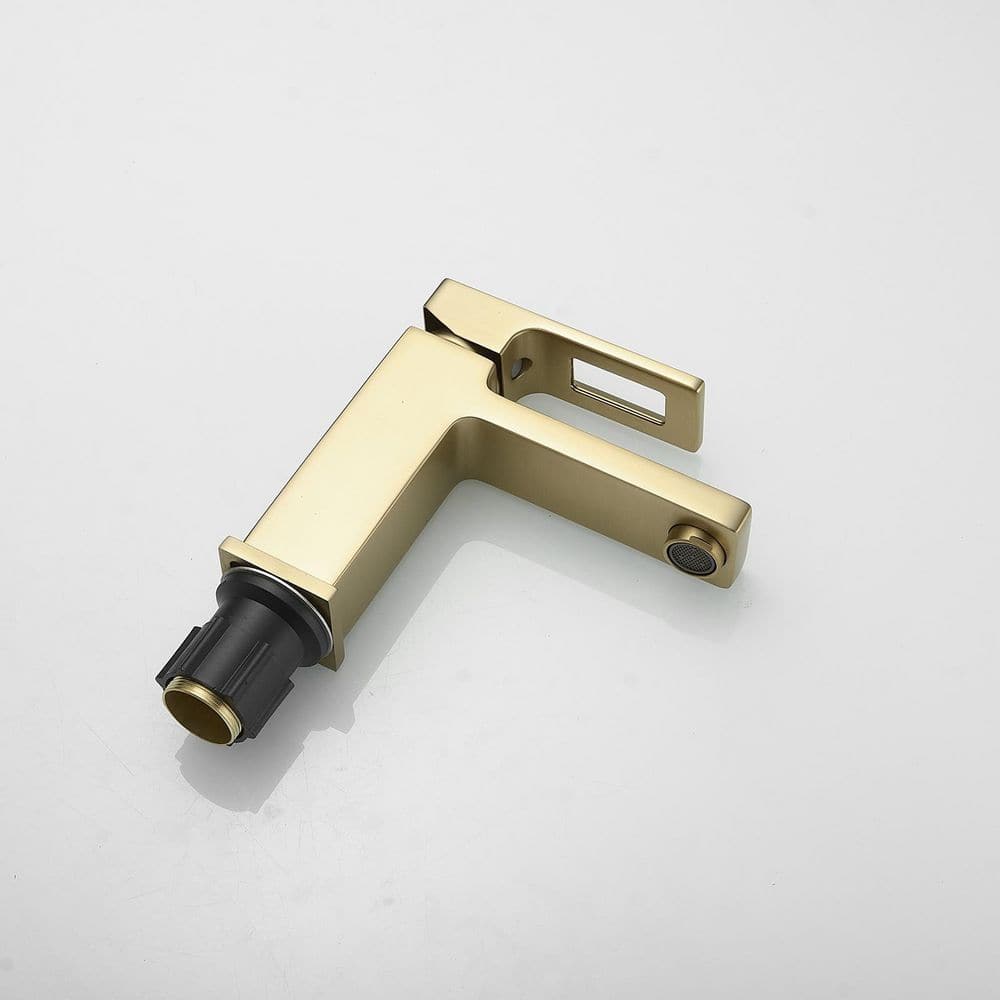 Brushed Gold Single-Handle Low-Arc Bathroom Faucet with Drain