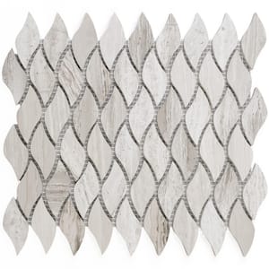 Wooden Beige 11.23 in. x 9.85 in. Geometric Polished Marble Mosaic Tile (7.7 sq. ft./Case)