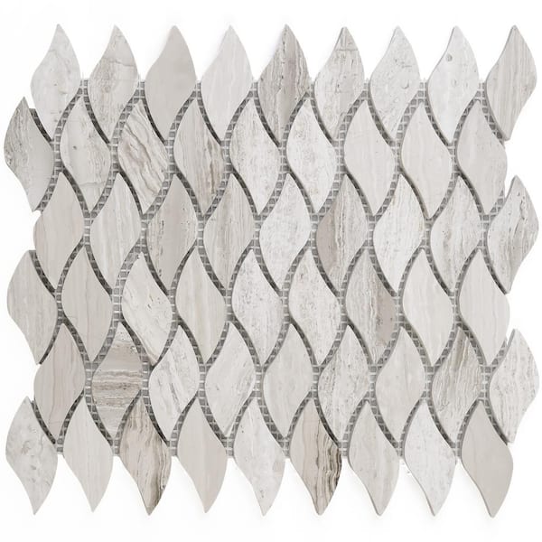 MOLOVO Wooden Beige 11.23 in. x 9.85 Geometric Polished Marble Mosaic Tile Sample