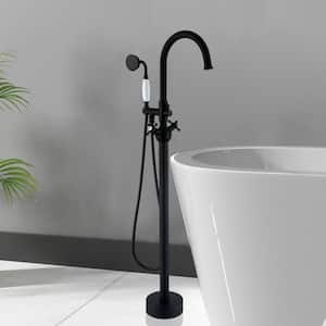 2-Handle Freestanding Tub Faucet with Hand Shower Head in Matte Black