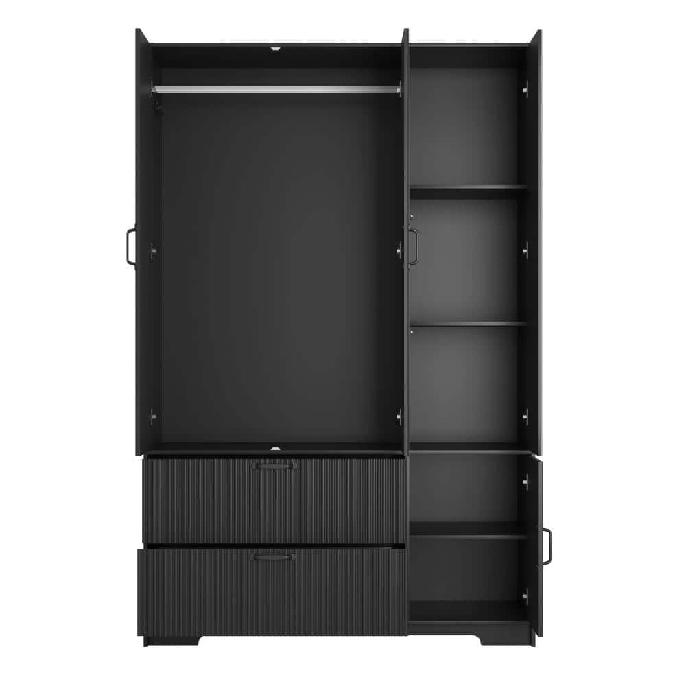 Black Particle Board 47.2 in. Armoire with Mirror, LED Lighting, Hanging Rod & Drawers durable construction price history on PriceWatchPro