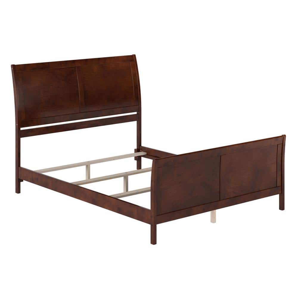 Portland Walnut Queen Wood Sleigh Bed Frame with Footboard