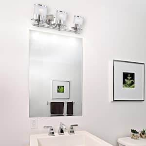 Essence 23.25 in. 3-Light Chrome Transitional Vanity with Frosted and Clear Edge Glass Shades