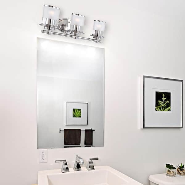 Essence 23.25 in. 3-Light Chrome Transitional Vanity Light with Frosted and Clear Edge Glass Shades