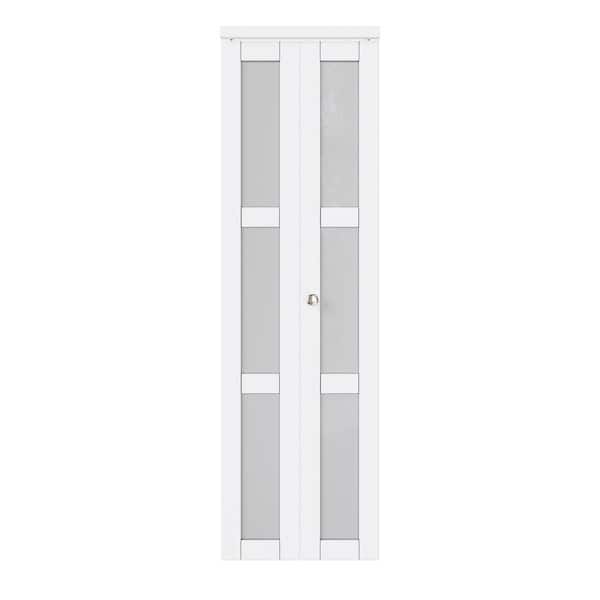 ARK DESIGN 24 in. x 80 in. 3-Lite Tempered Frosted Glass Solid Core White Finished MDF Interior Closet Bi-Fold Door with Hardware
