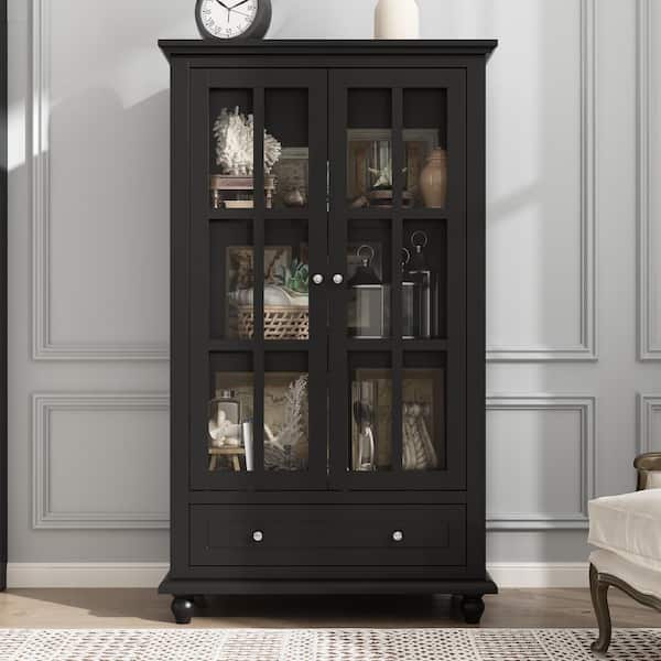 Famapy Brown Wooden Standard Bookcase with 3 Tier Shelves and Drawer Black