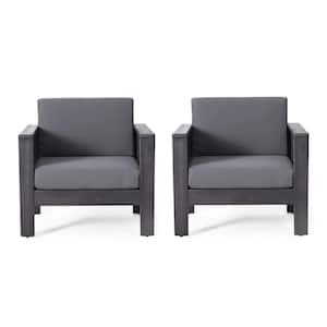 Acacia Wood Lounge Chair Club Chairs with Gray Cushions Set of 2