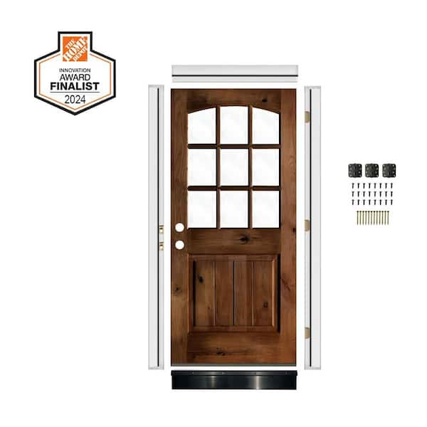 DIY RTA KIT 36in.x80in. Arch Top Right-Hand/Inswing Clear Glass Provincial Stain Alder Wood Ready To Assemble Front Door