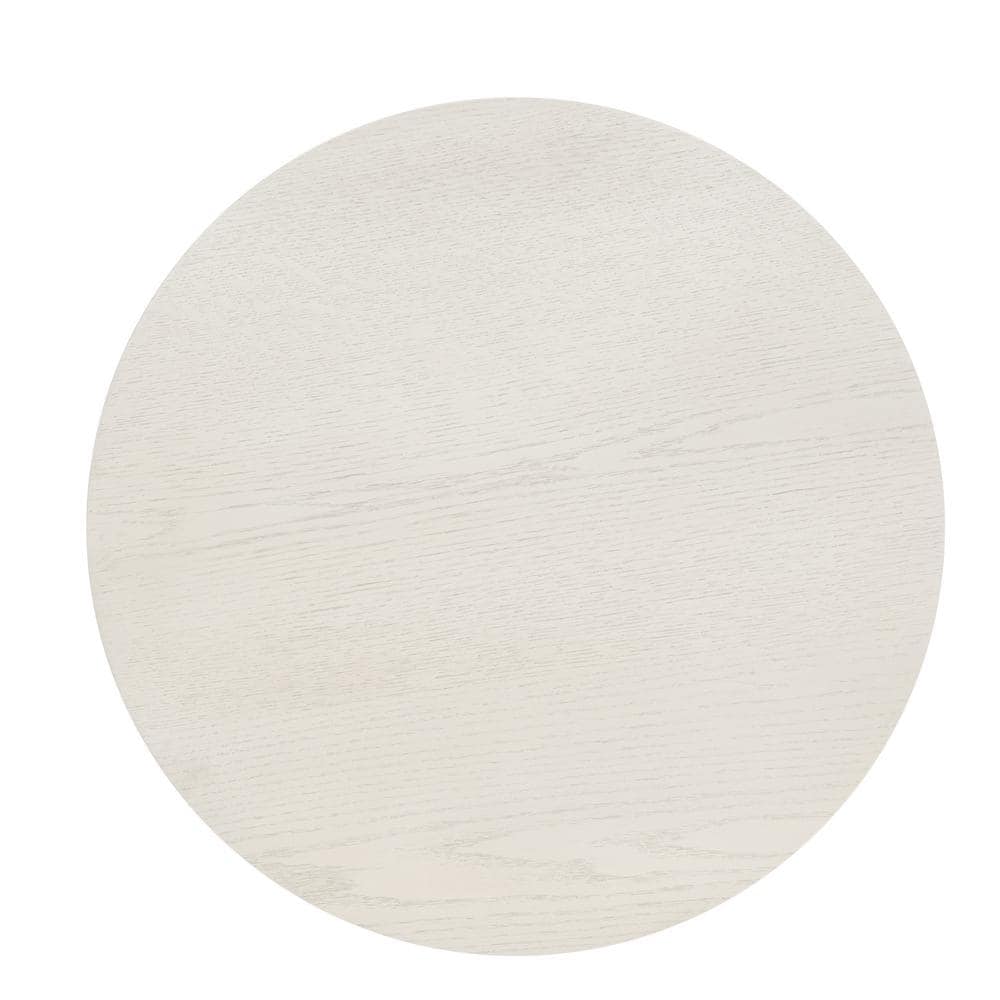 Lindsay 20" Whitewash Round Oak Veneer End Table with Black Metal Base