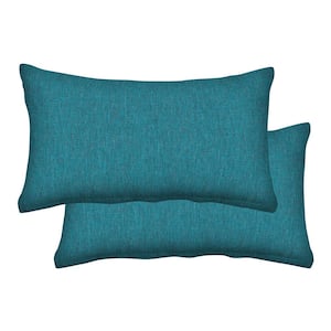 Outdoor Lumbar Toss Pillow Textured Solid Teal