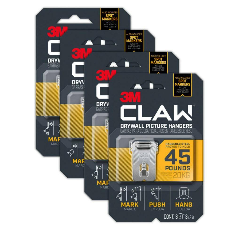 3M CLAW 45 Lbs Drywall Picture Hanger With Temporary Spot Marker Pack 