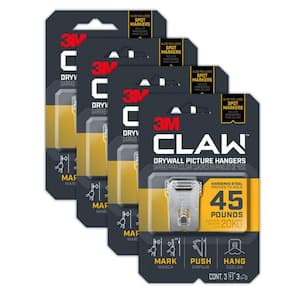 3M Claw Drywall Picture Hanger 45lb/20kg Capacity 3 Pck Hardened Steel Push  Hang