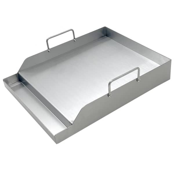 12.5 in. x 16 in. Silver Stainless Steel Flat Top Griddle with Handles for Gas Grill Outdoor Cooking, 1-Piece
